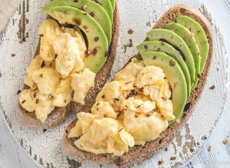 Avocado toast with scrambled eggs