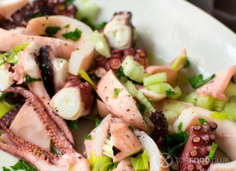 Seafood salad with squid and cuttlefish