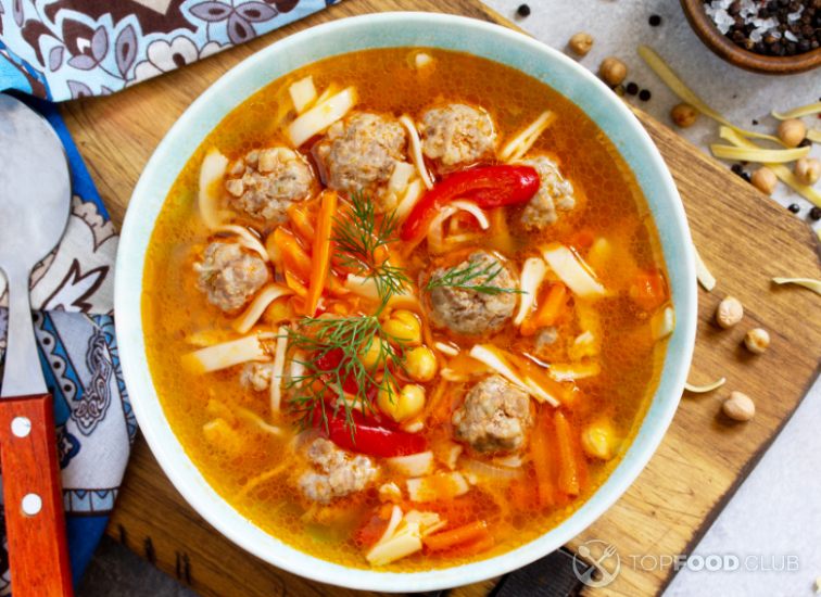 Turkey Soup with Pasta, Meatballs, and Chickpeas