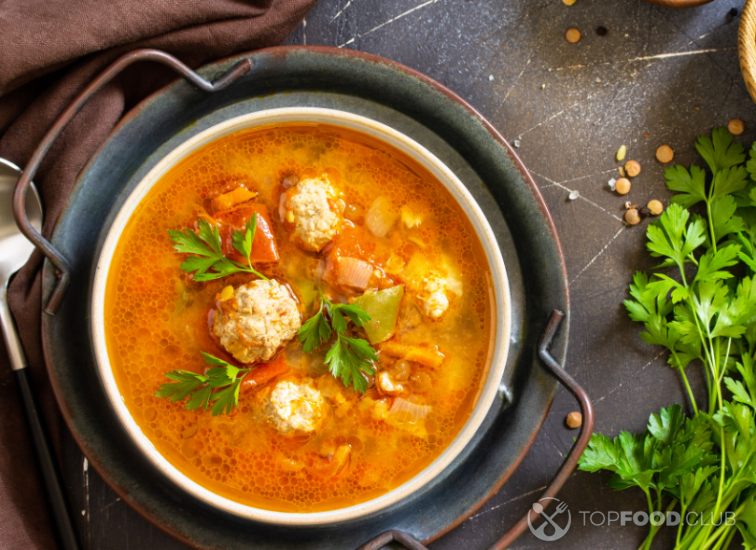 Tomato Lentil Soup with Turkey Meatballs