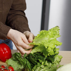 рвет листья салата