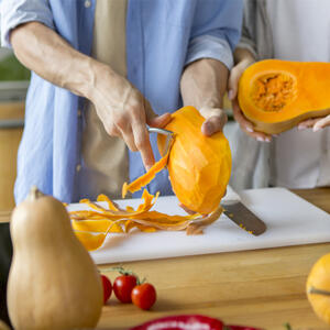Peel the pumpkin.