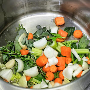 Brown the vegetables until golden. Don’t forget to stir.