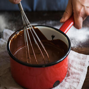 Mix all wet (liquid) ingredients into a bowl, mix well. Then combine these wet and dry ingredients in one bowl.