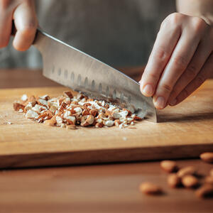 To cut almonds.