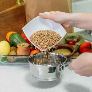 Drain farro, rinse with cold water.