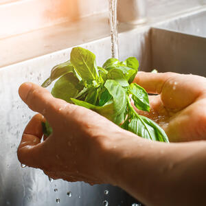 Wash the spinach, remove the stems with a knife