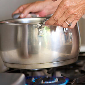 Fill a pot with water, add salt and pasta. Cook until it’s done