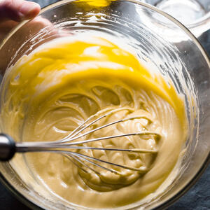 For the Glaze Whisk together your melted butter, maple syrup and salt.
