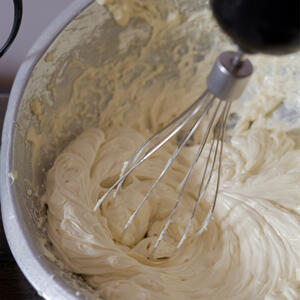 Beat the mixture with an electric hand mixer or food processor until smooth.
