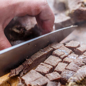 In another pot, cook the beef meat in a salted water