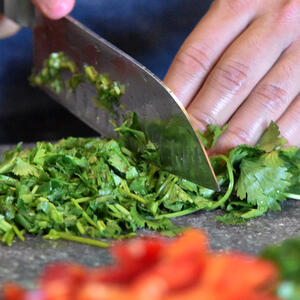 Wash the cilantro and cut it