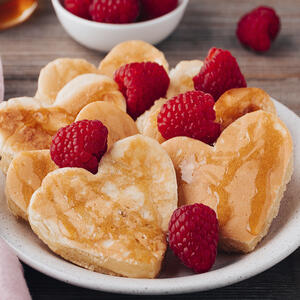 Heart-shaped pancakes are ready!