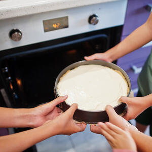 Baking the cheesecake in the oven