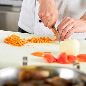 Dice the onion and carrots