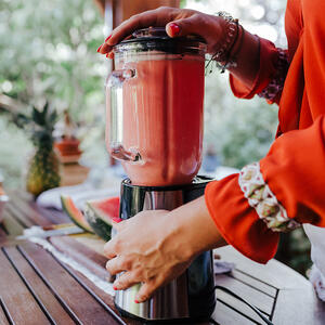 Blend ingredients in the mixer