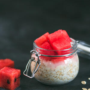 place watermelon on top of the oats