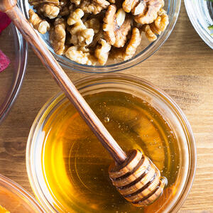 add honey and walnuts