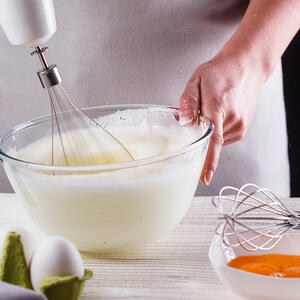 beat the egg whites until peaks