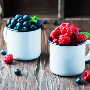 take the raspberries and blueberries