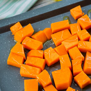 put the chopped pumpkin in the oven