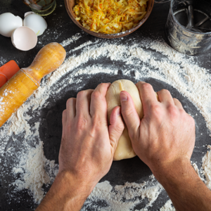 Add the dough, gather it into a ball,