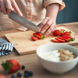 finely dice the fresh clean strawberries