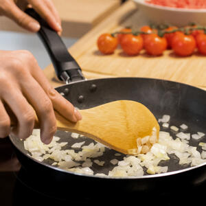 Peel and fry the onion until golden-brown 