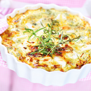 Put the quiche in the oven for 40 minutes at 338° Fahrenheit.