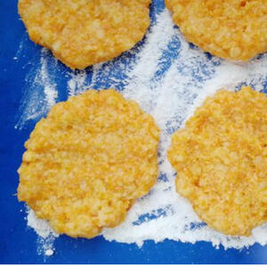 Form the pumpkin dough into flapjacks