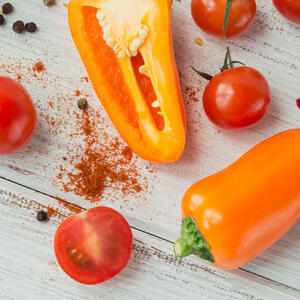 Add tomato and peppers