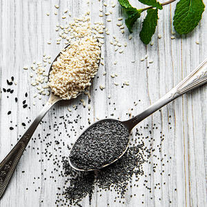 add the sesame and poppy seeds