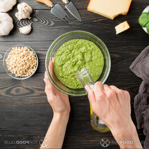 mix pesto with olive oil