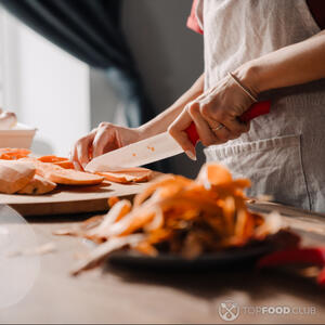 Slicing sweet potatoes