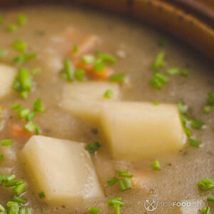 Boil the potatoes with leeks