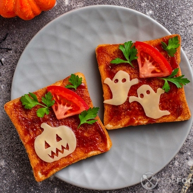 Halloween sandwiches toast with ghost and pumpkin