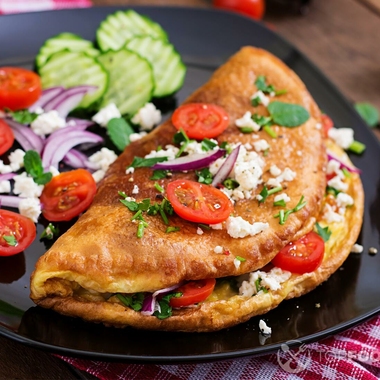 Greek Quinoa Dinner Omelets with Feta and Tzatziki