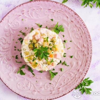 Salad olivieh with salmon