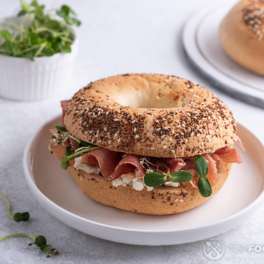 Bagel with Prosciutto, Ham and Microgreens