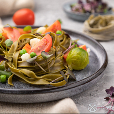 Tagliatelle Green Spinach Pasta Salad with Brussels Sprouts