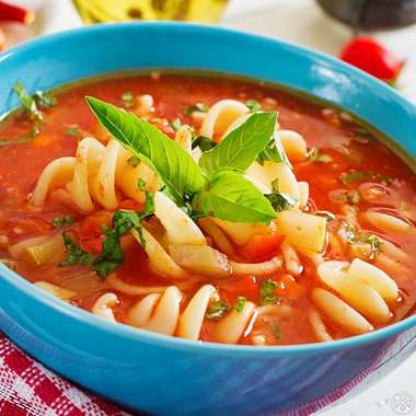 Minestrone soup with pasta and vegetables