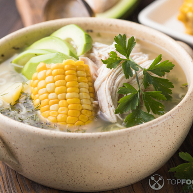 Colombian Soup with Turkey, Potato, and Avocado