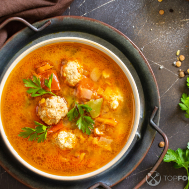 Tomato Lentil Soup with Turkey Meatballs