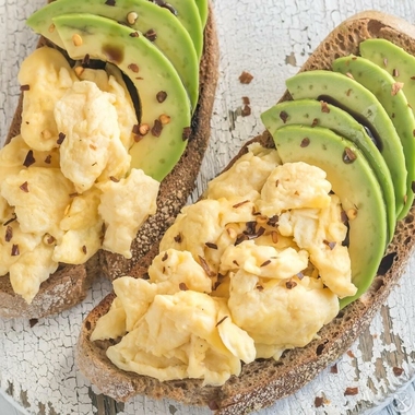 Avocado toast with scrambled eggs