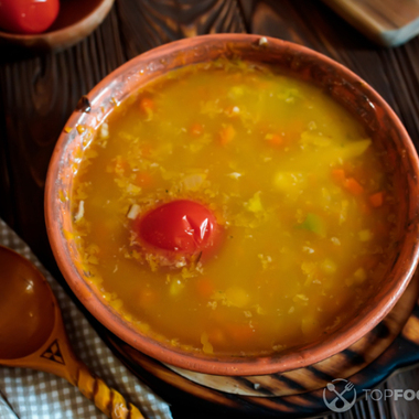 Гороховый суп со свининой рулькой и копченой колбасой