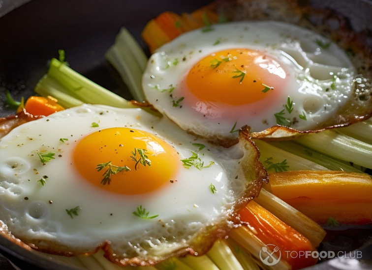 Глазунья с морковью и стеблями сельдерея