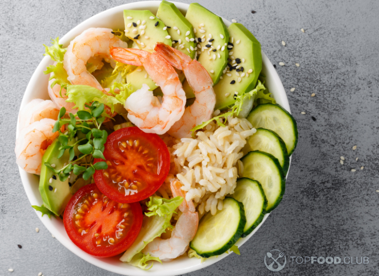 Поке с креветками и авокадо