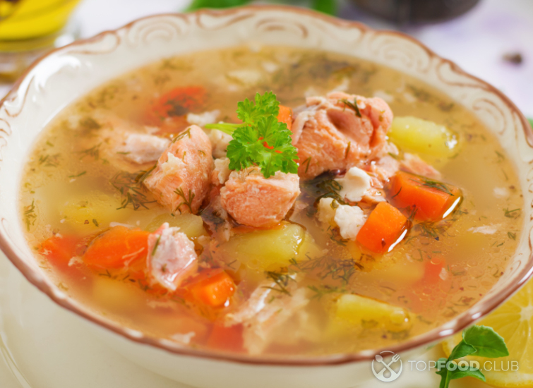Овощной суп с лососем